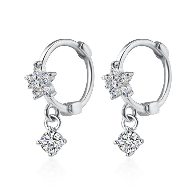 Flower Diamond Huggie Hoop