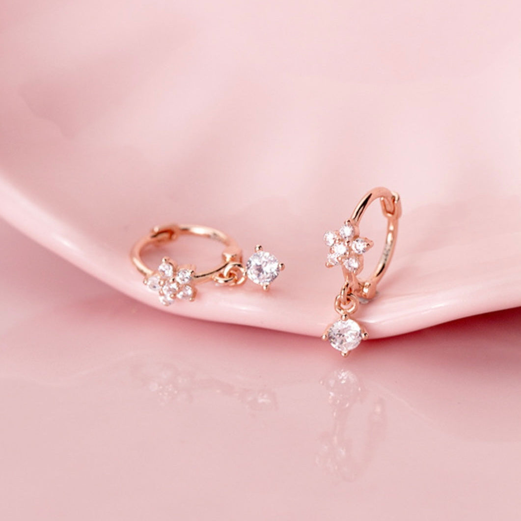 Flower Diamond Huggie Hoop