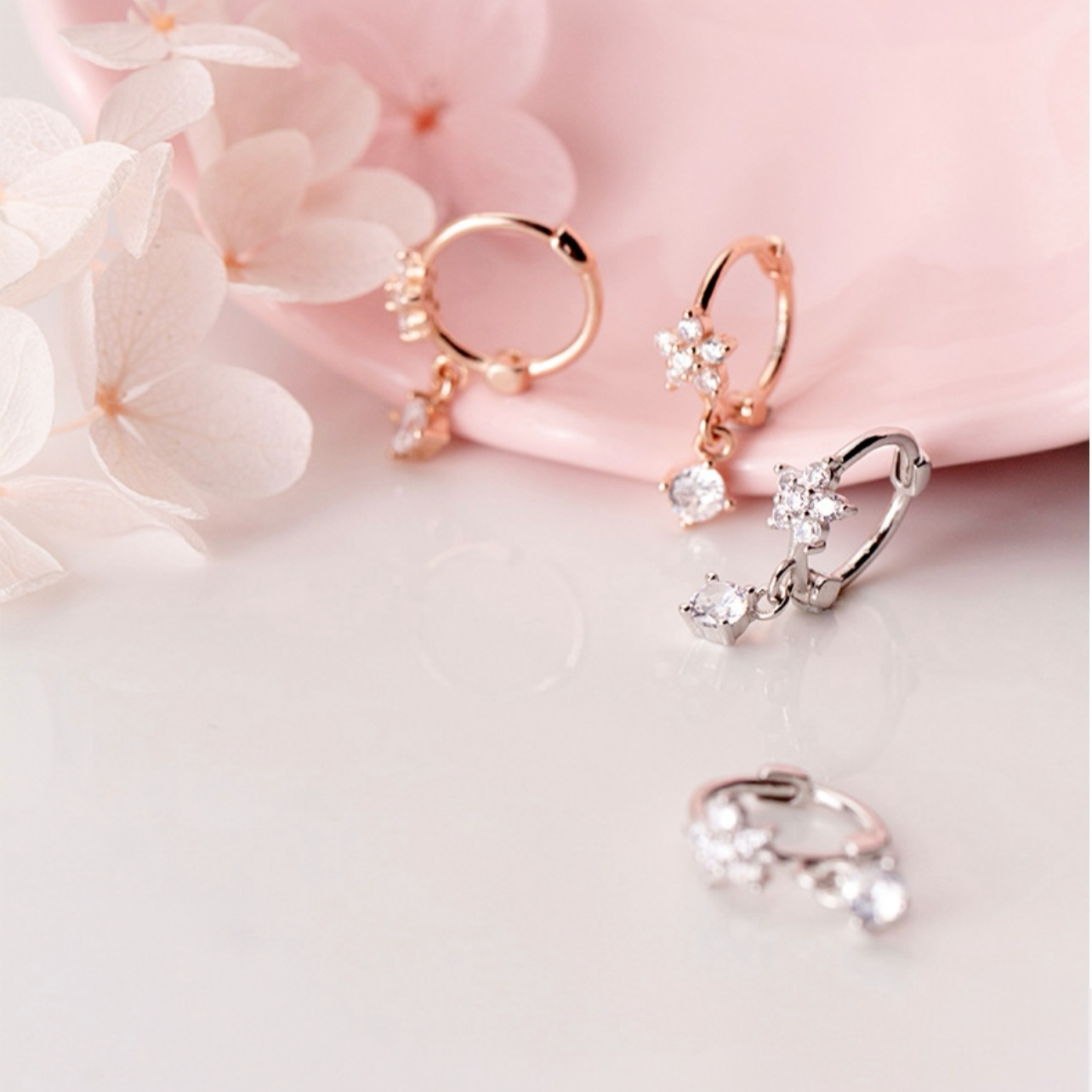 Flower Diamond Huggie Hoop