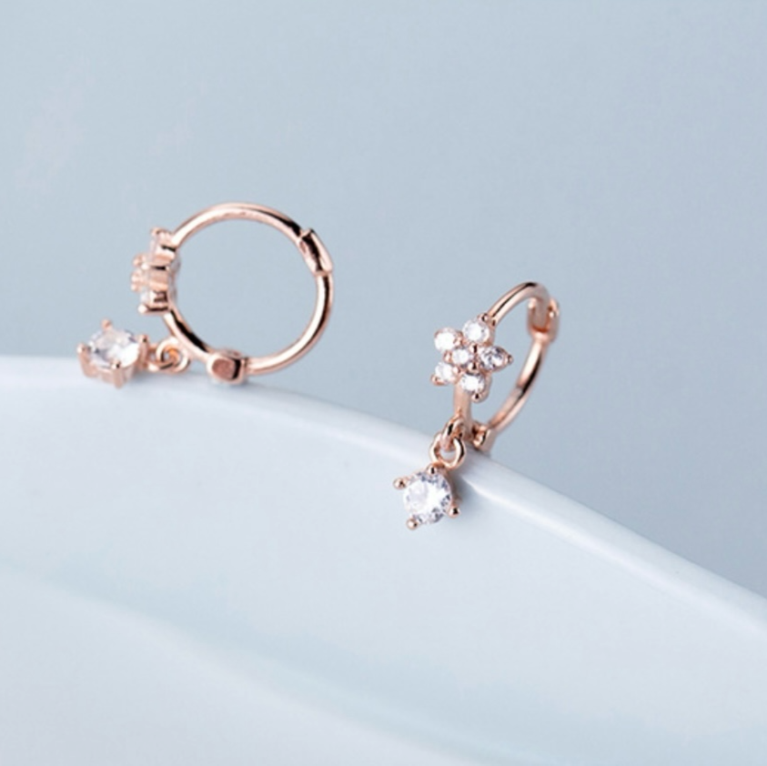 Flower Diamond Huggie Hoop