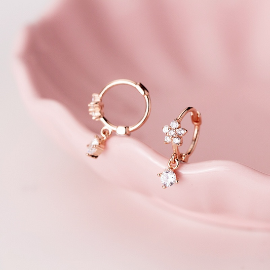 Flower Diamond Huggie Hoop